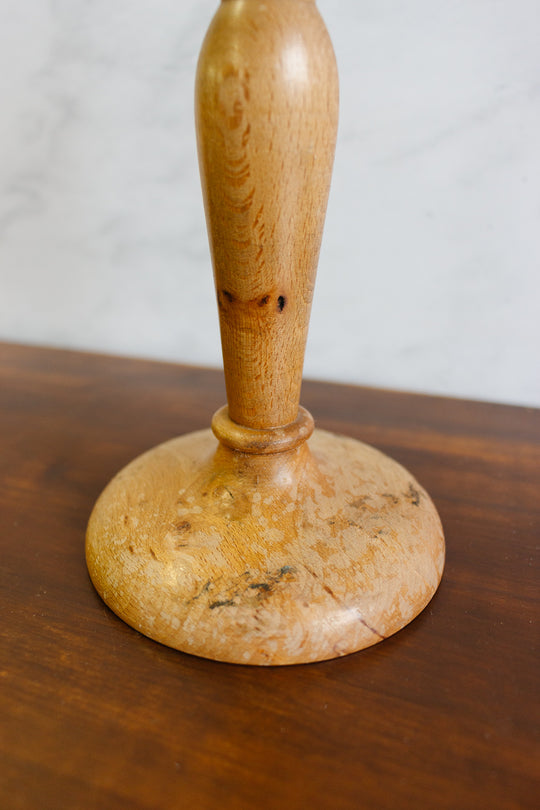 vintage French turned fruitwood scalloped edge candlesticks