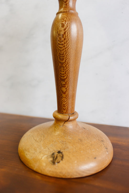 vintage French turned fruitwood scalloped edge candlesticks