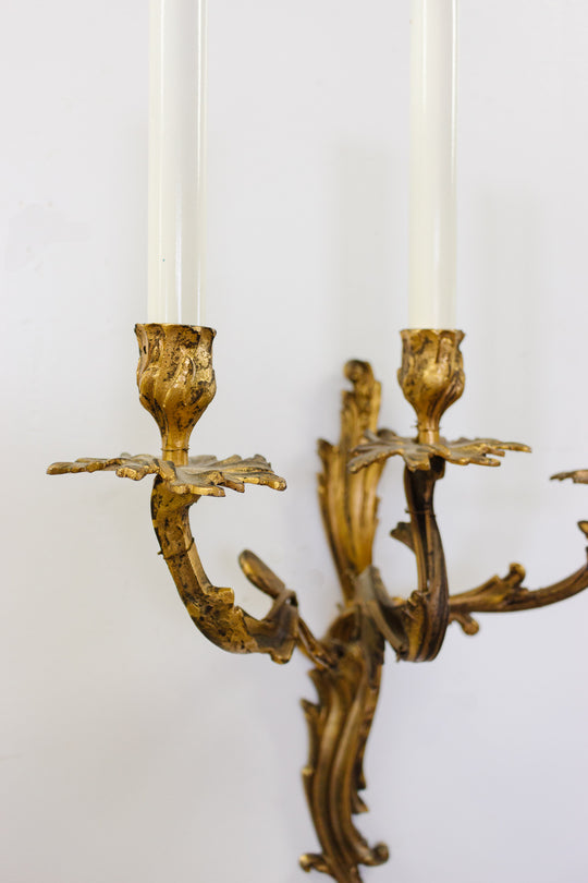 midcentury French regency style gilt wall sconce