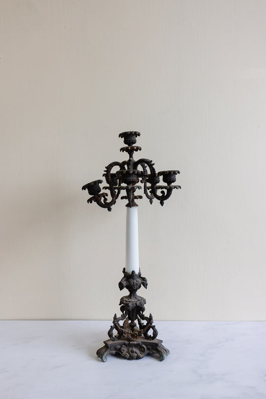 antique French cast iron and opaline candelabra