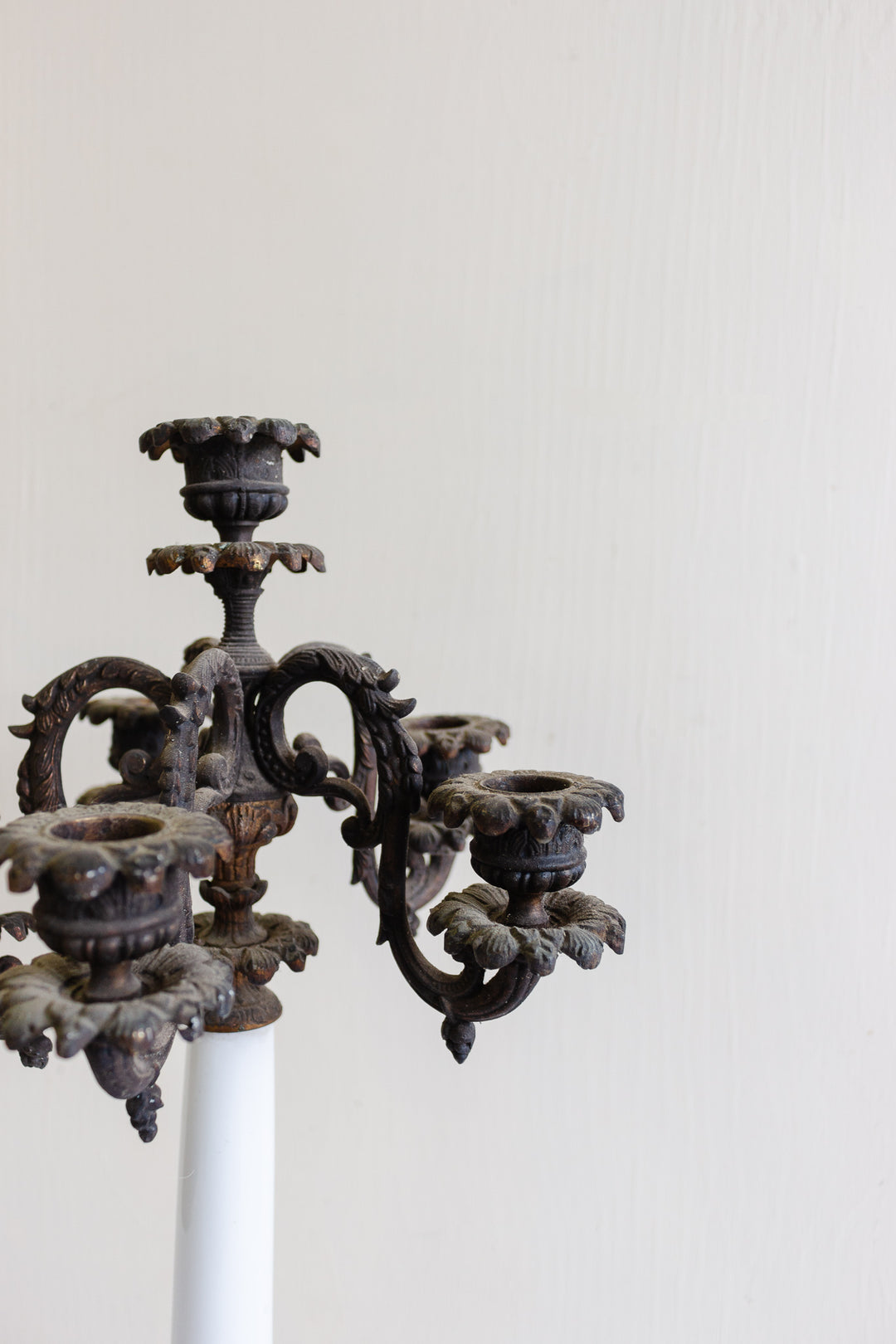 antique French cast iron and opaline candelabra