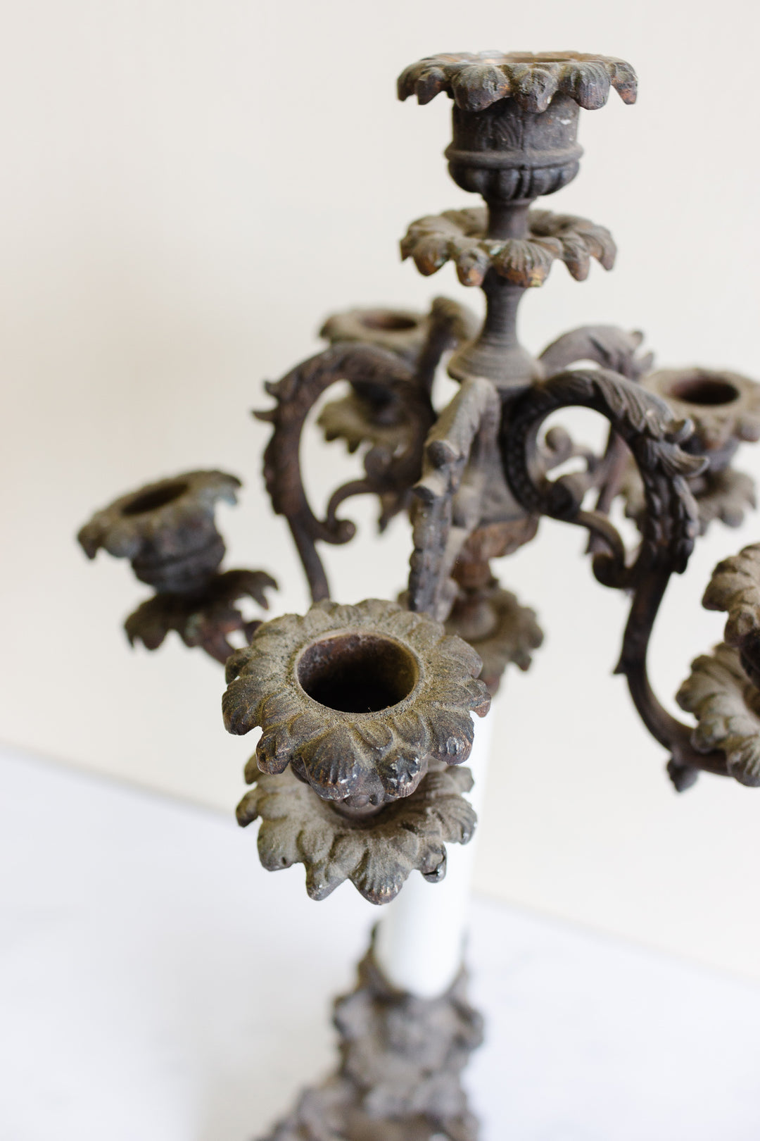 antique French cast iron and opaline candelabra