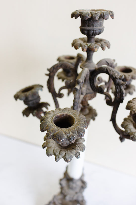 antique French cast iron and opaline candelabra