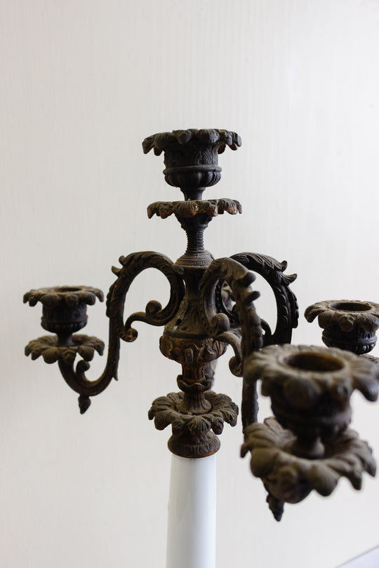 antique French cast iron and opaline candelabra