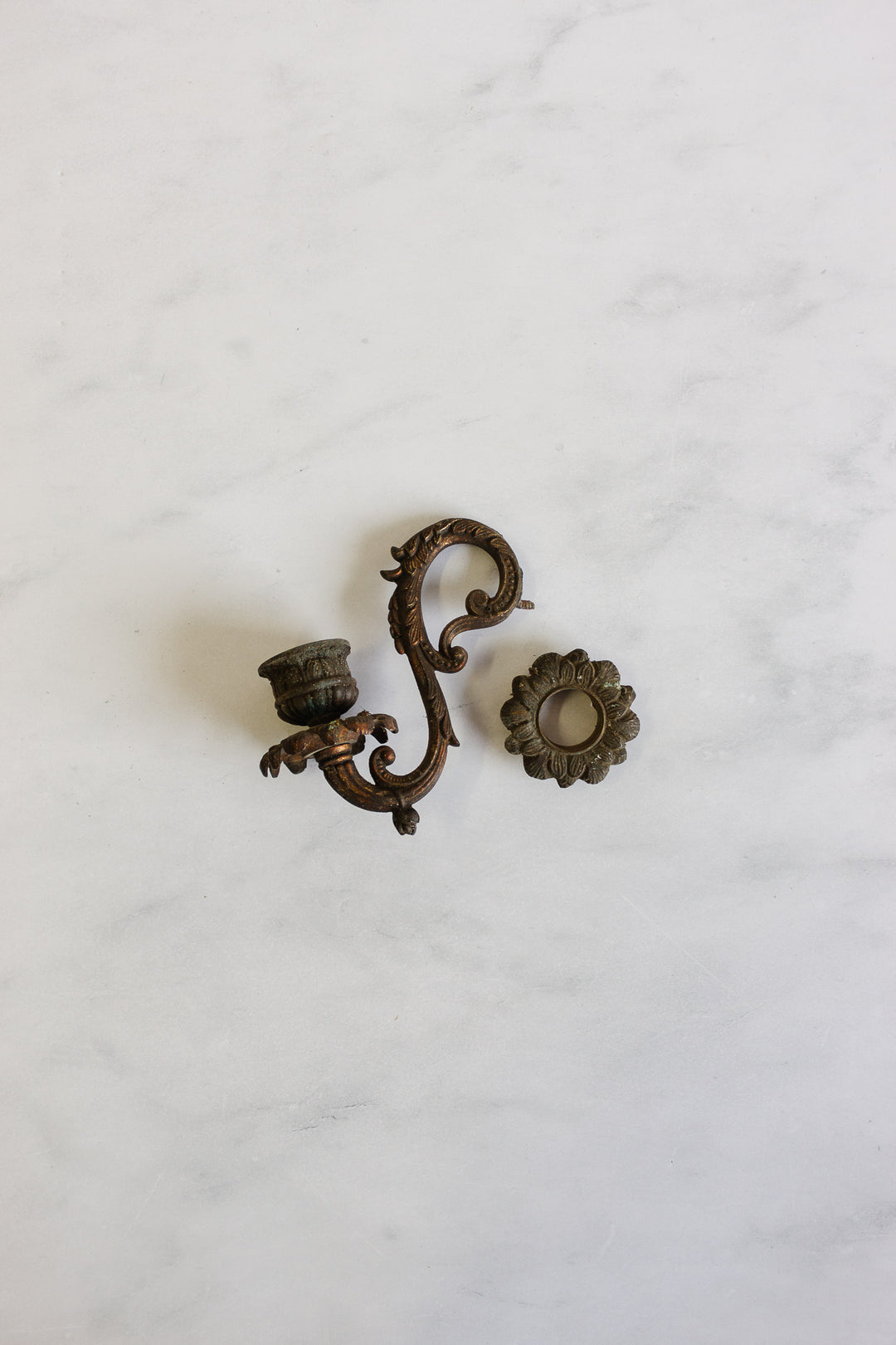 antique French cast iron and opaline candelabra