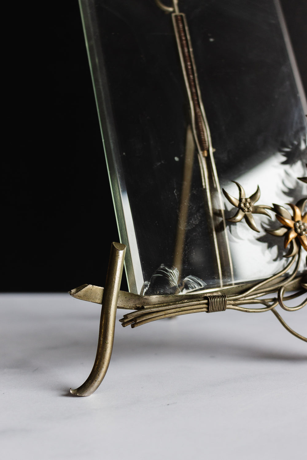 rare antique French beveled glass and brass picture frame