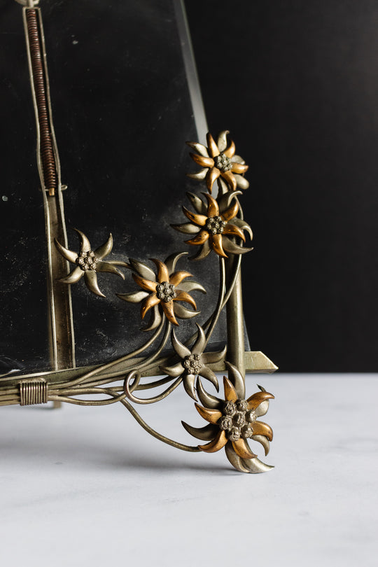 rare antique French beveled glass and brass picture frame