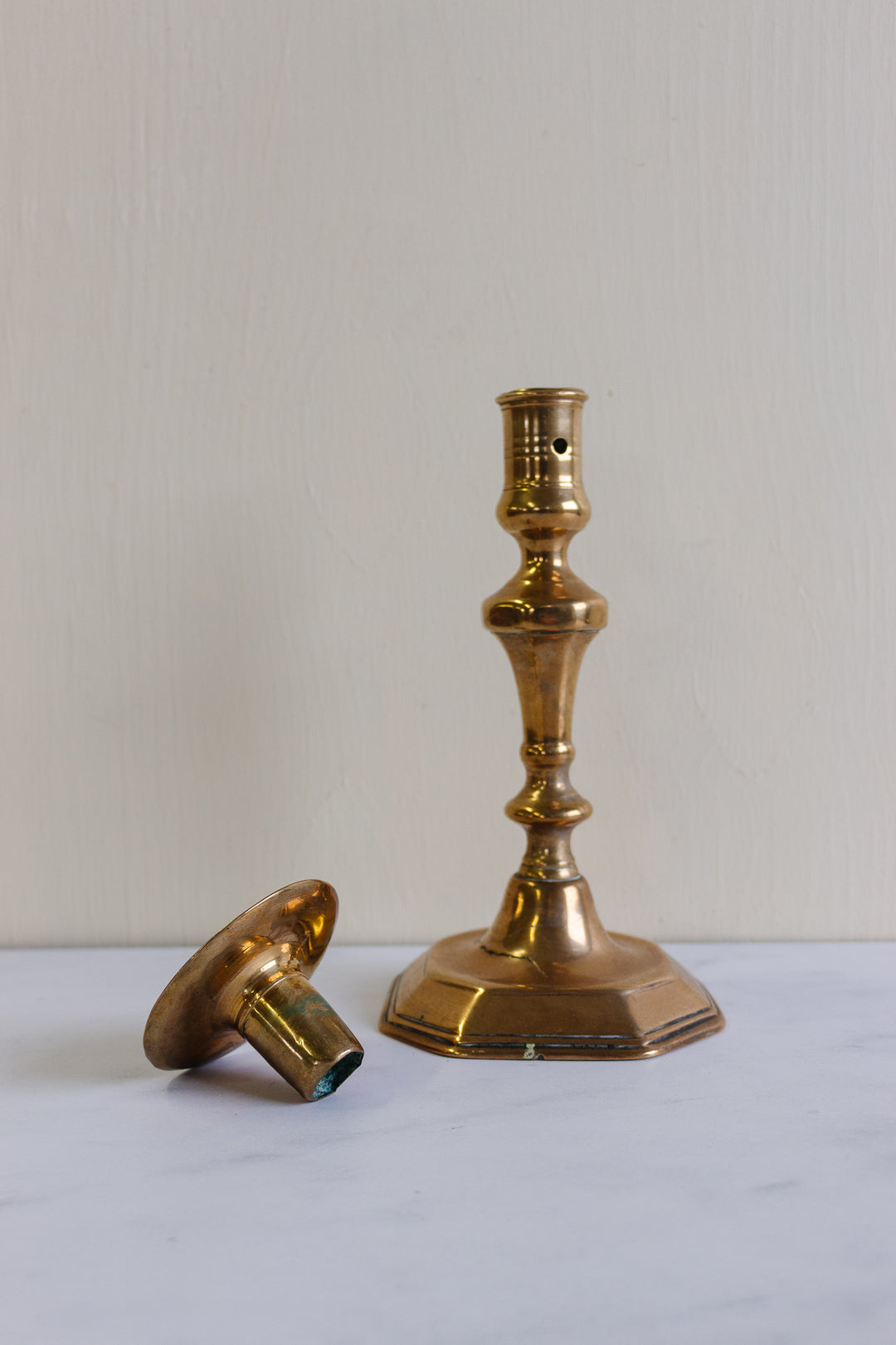 set of two vintage French brass candlesticks