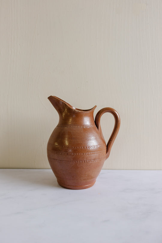 vintage french wide stoneware pitcher