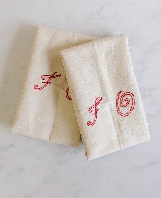 antique French monogrammed kitchen towels, set of 2