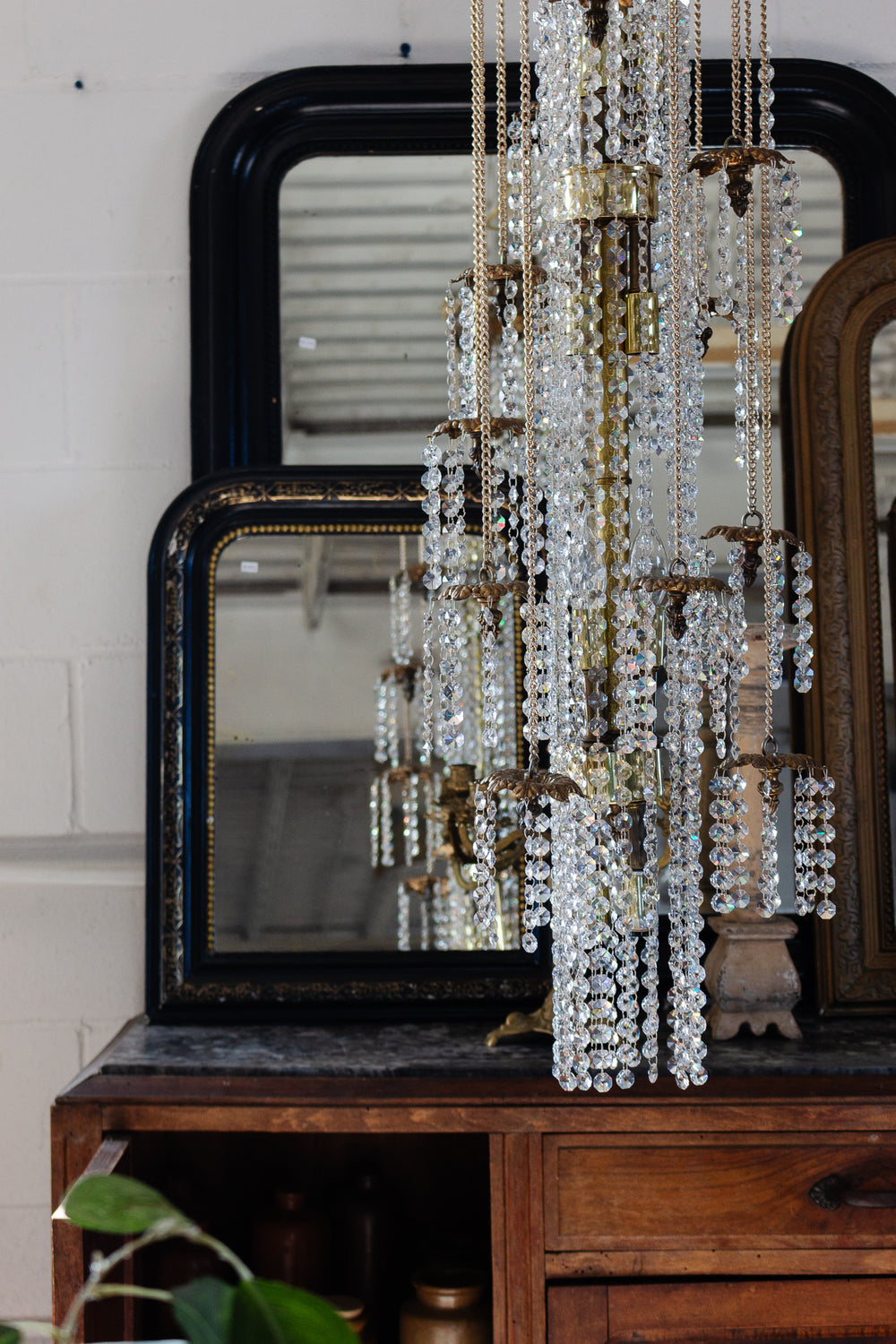 vintage spiral cascade crystal and brass waterfall chandelier