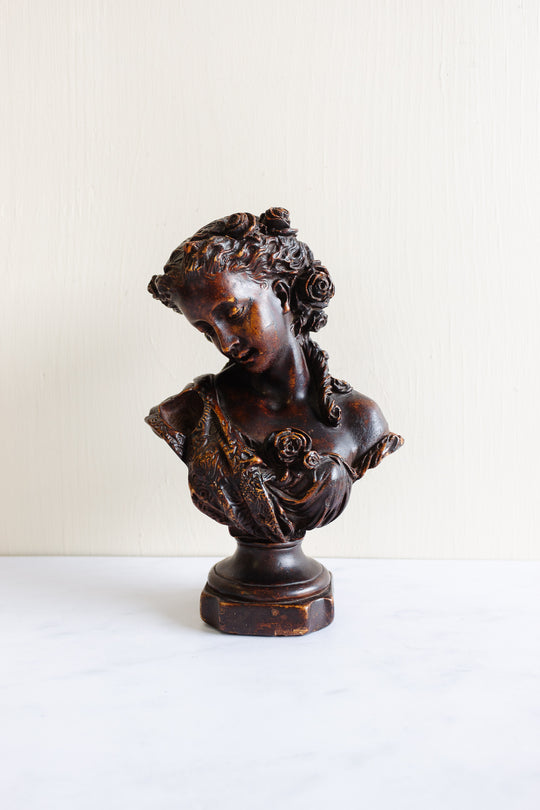 vintage french plaster bust, "femme avec roses"