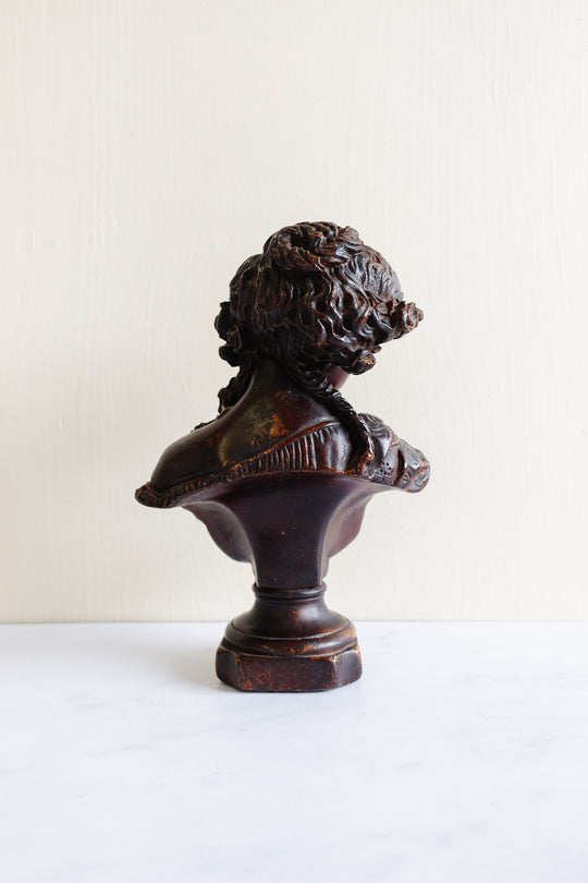 vintage french plaster bust, "femme avec roses"