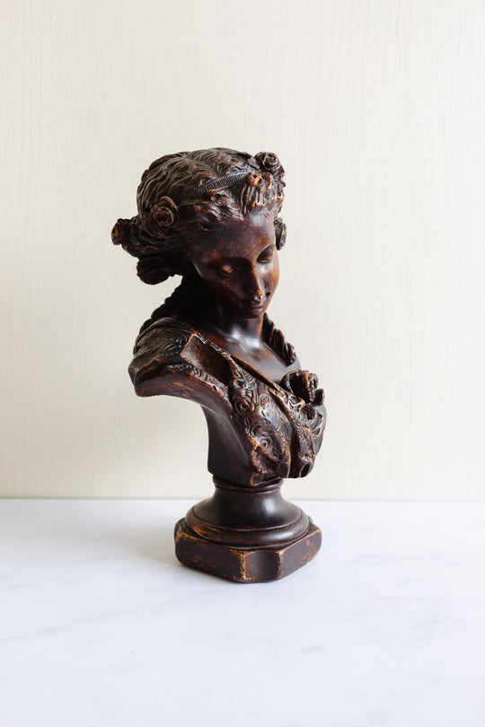 vintage french plaster bust, "femme avec roses"