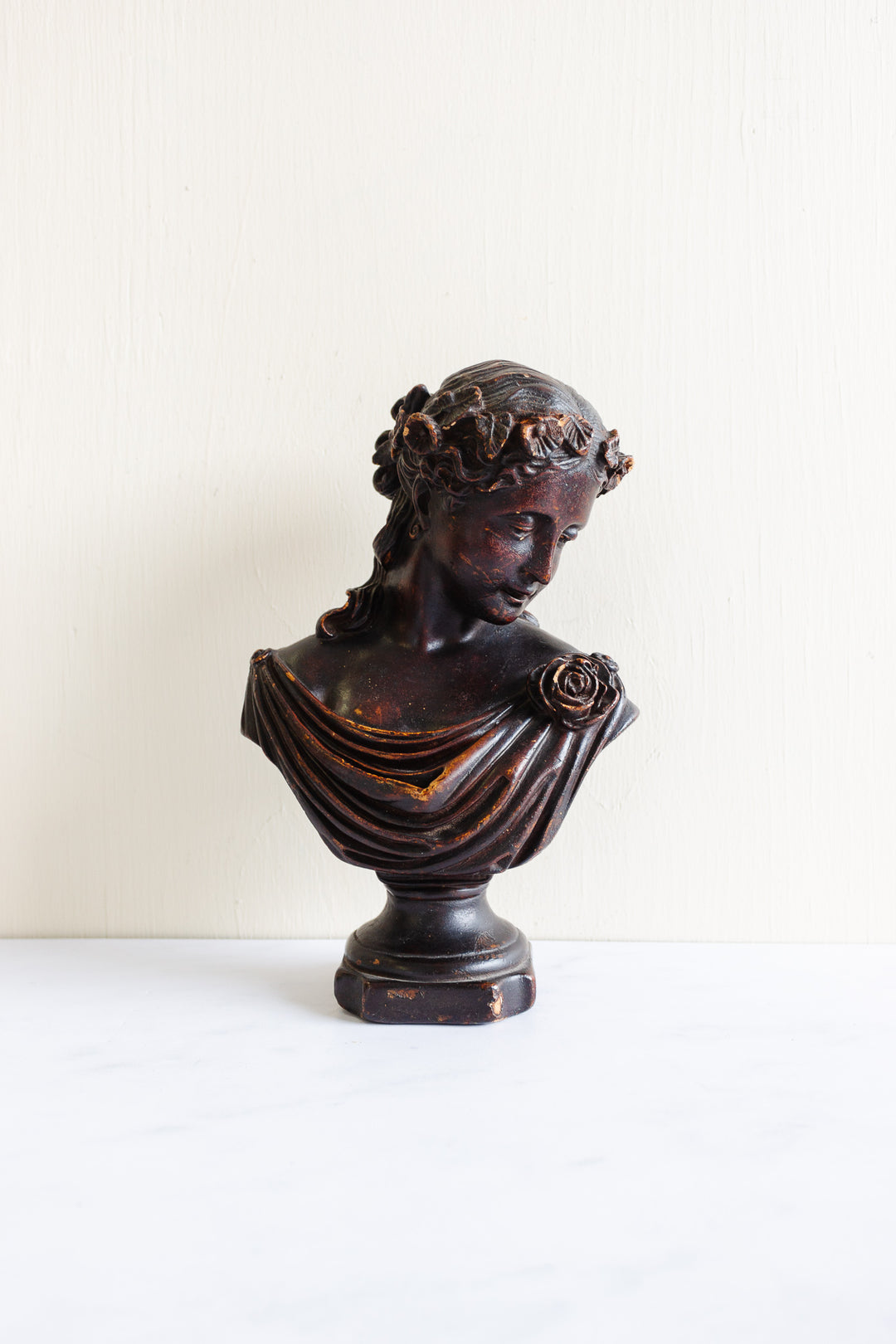 vintage french plaster bust, "perdue dans ses pensées"