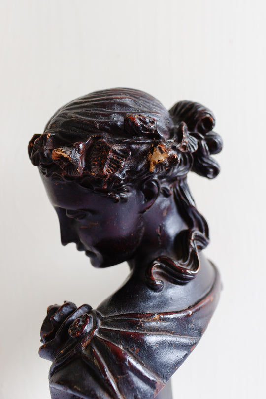 vintage french plaster bust, "perdue dans ses pensées"