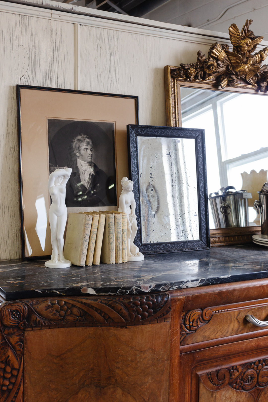 antique french art deco marble top sideboard