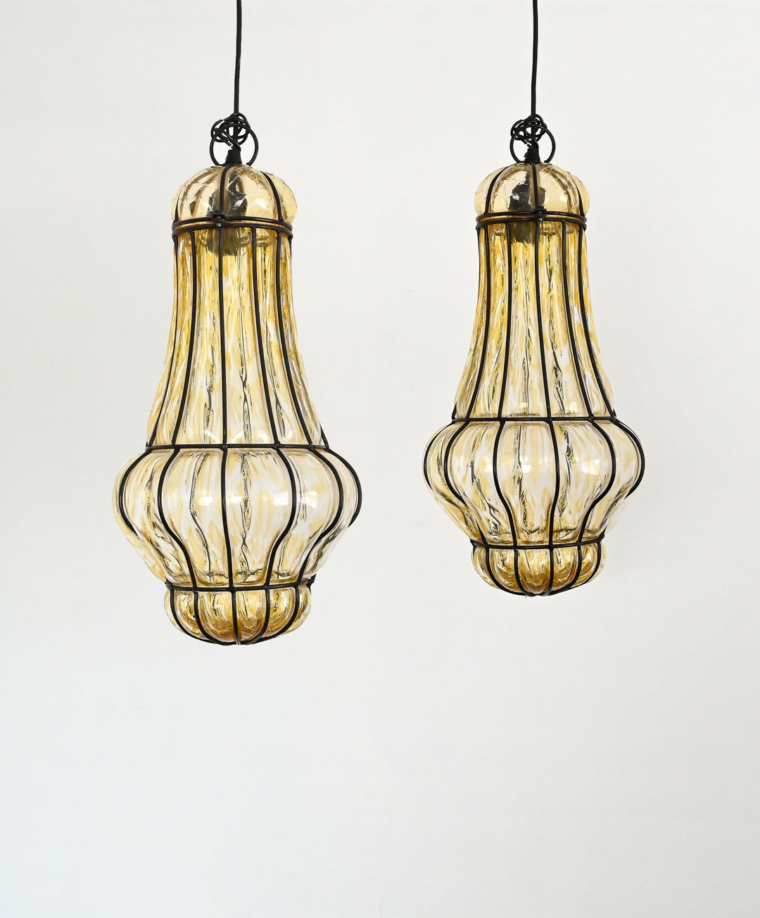 vintage murano hand blown caged pendant lights