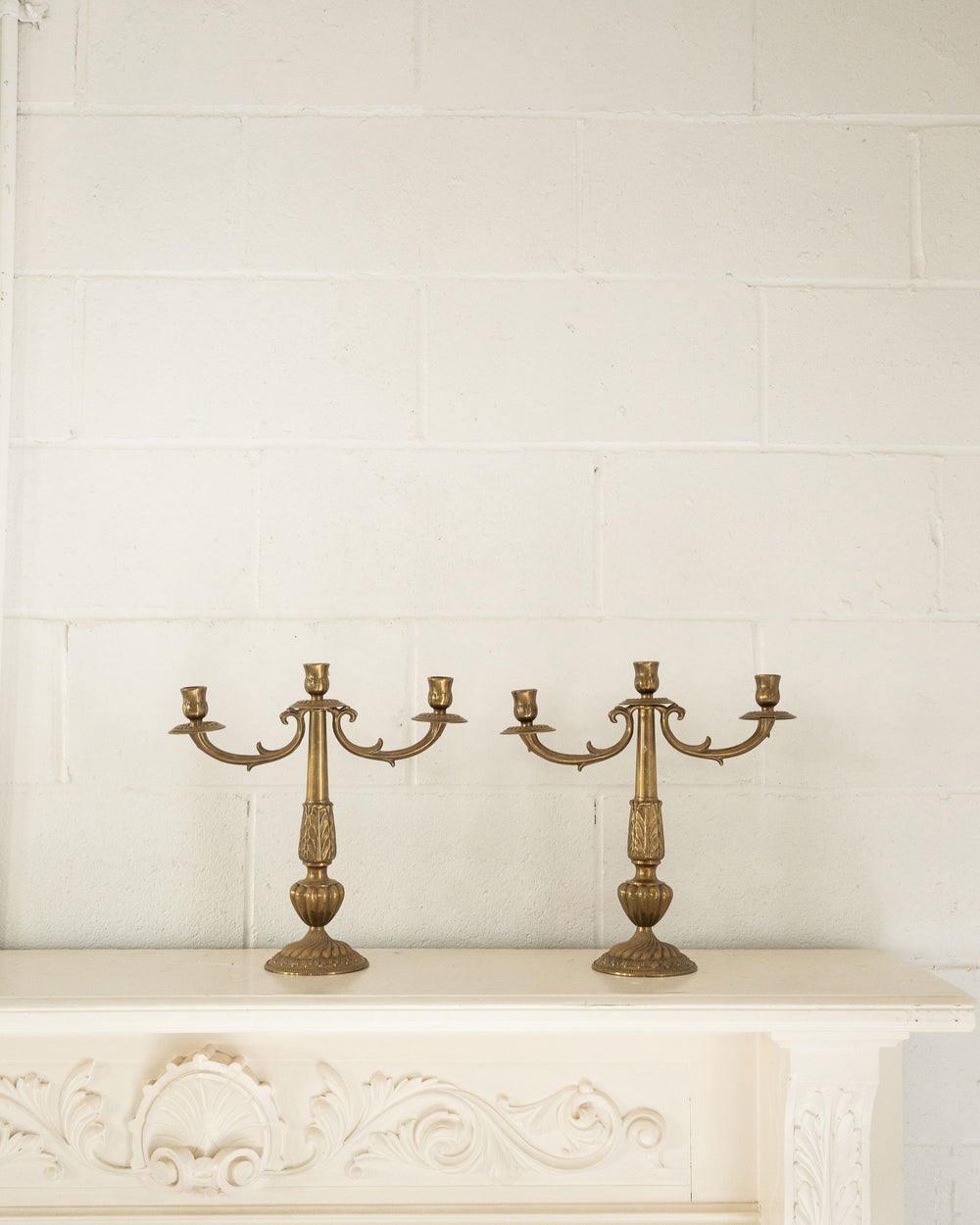 pair of vintage french brass candelabras