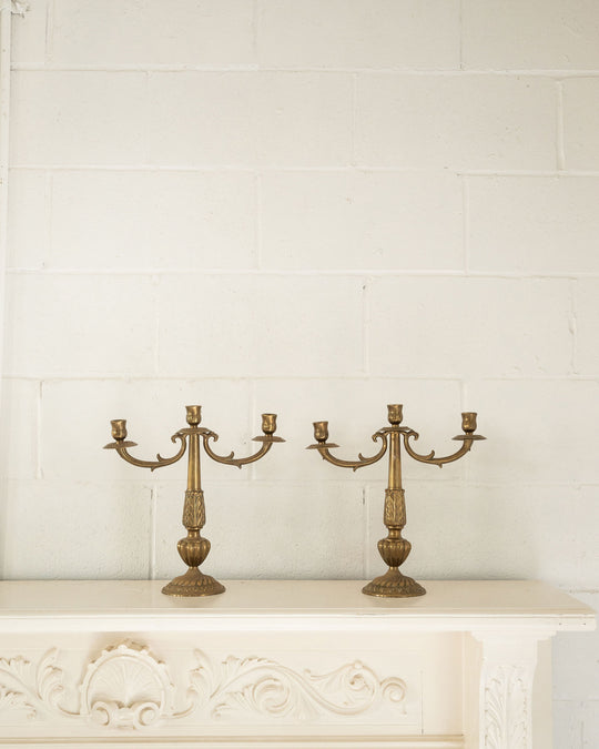 pair of vintage french brass candelabras