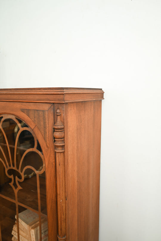 vintage wood cabinet with glass doors