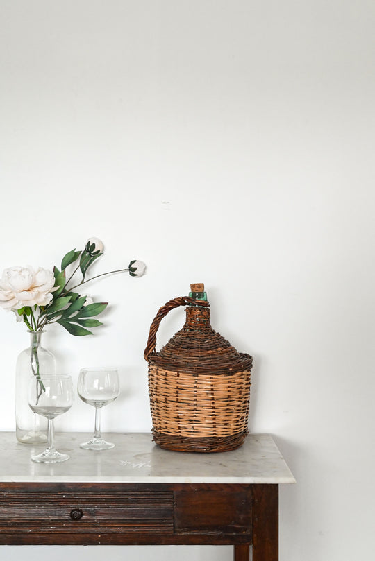 French wicker wrapped demijohns