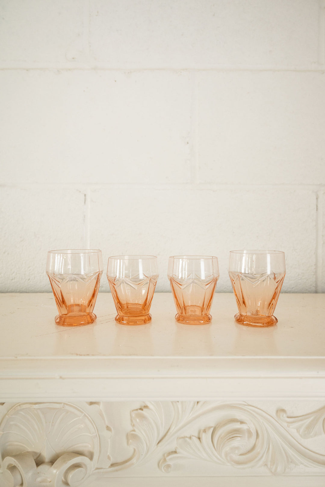vintage French art deco pink glasses, set of 4