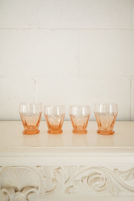 vintage French art deco pink glasses, set of 4
