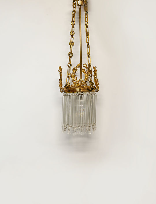hollywood regency brass and glass pendant