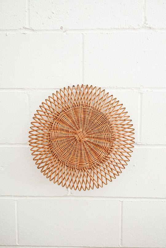 midcentury french sunburst rattan mirror