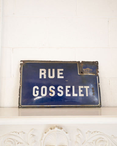 "rue gosselet" vintage french enamel street sign