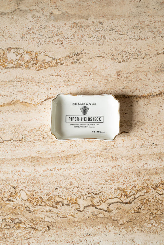 vintage french porcelain advertising ashtray, “piper-heidsieck champagne”