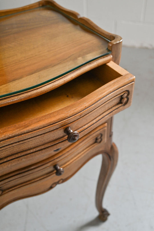 vintage French Louis XV style oak bedside table