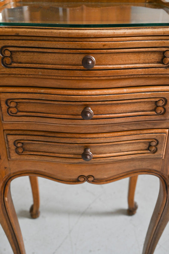 vintage French Louis XV style oak bedside table