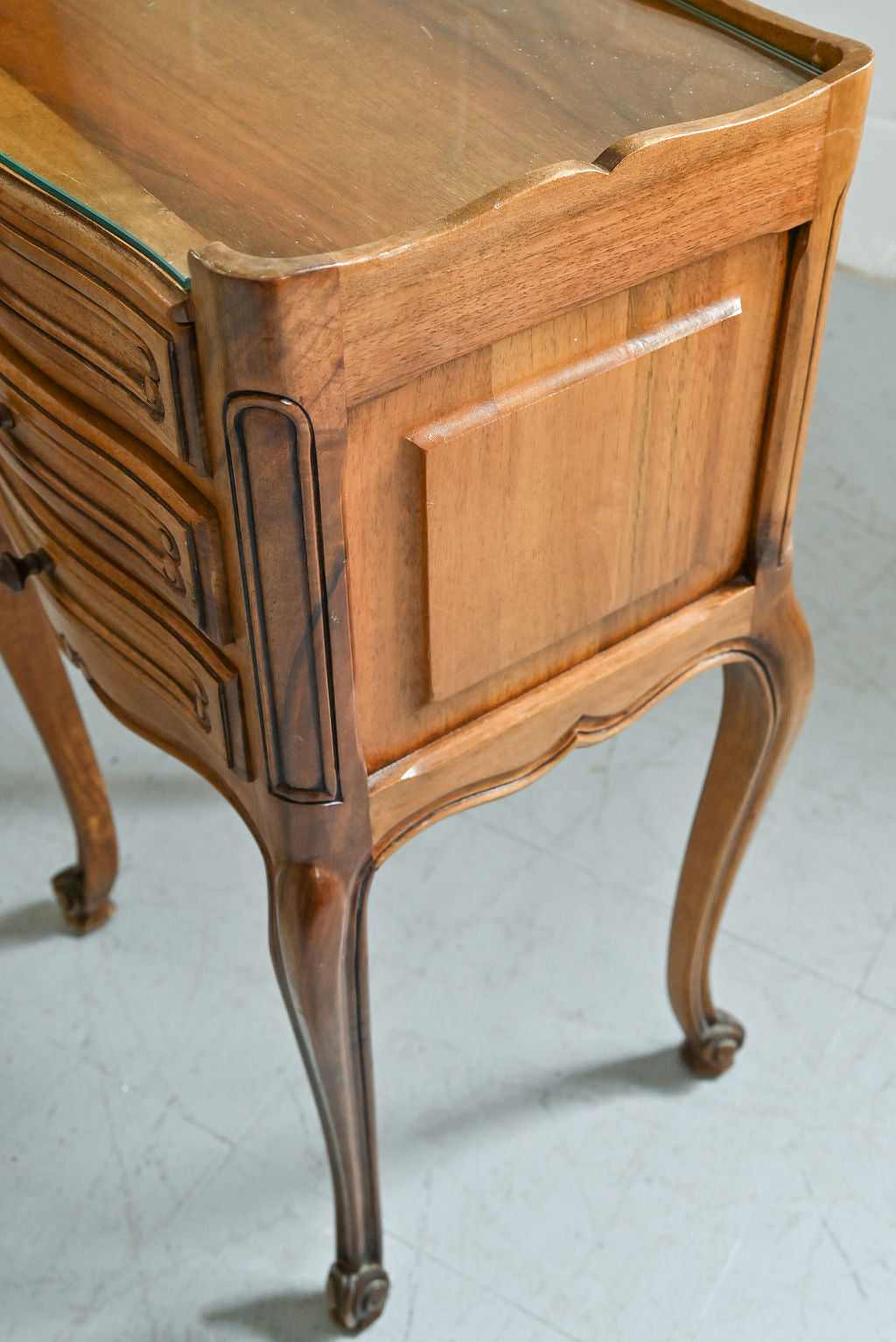 vintage French Louis XV style oak bedside table