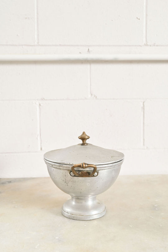 vintage French aluminum and brass soup tureen with lid