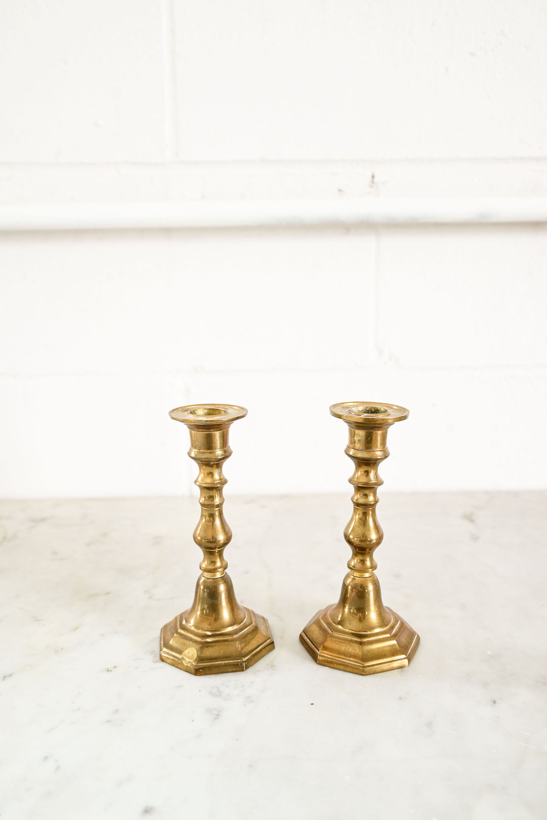 pair of vintage french brass candlesticks i