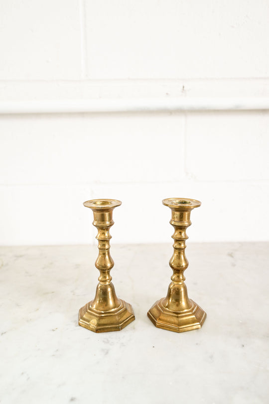 pair of vintage french brass candlesticks i