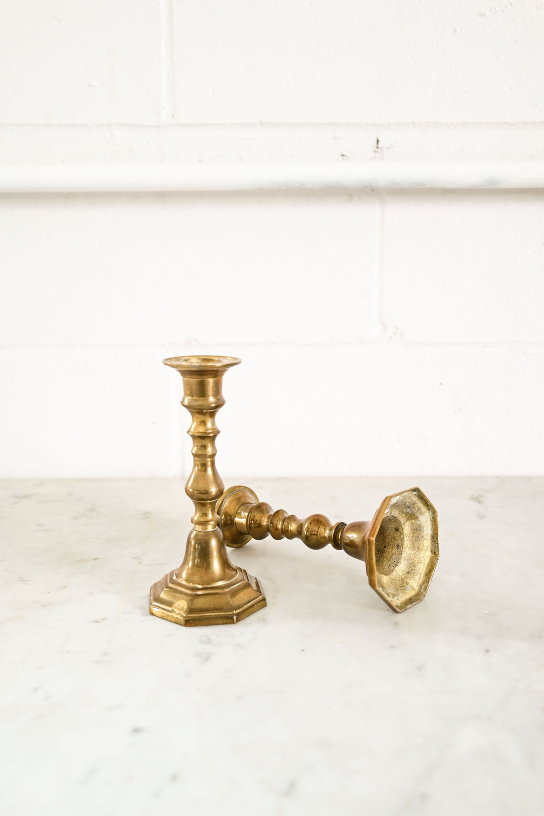 pair of vintage french brass candlesticks i