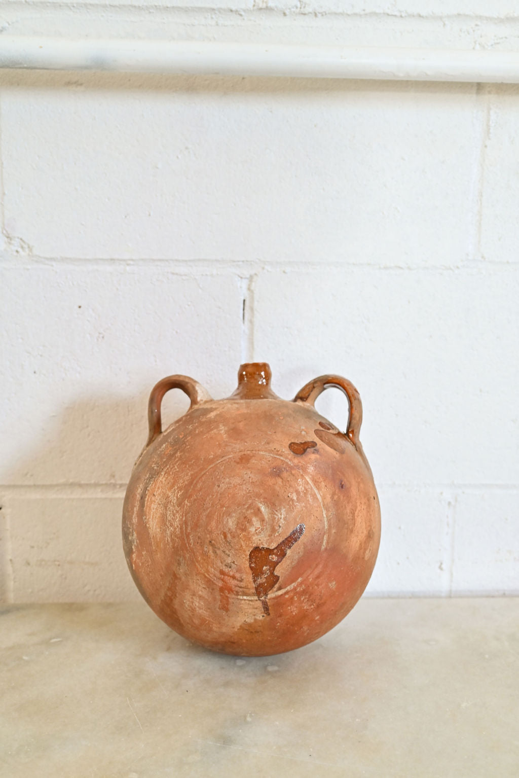 vintage french spherical pottery vessel