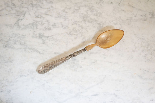 antique french horn and silver repousse serving spoon