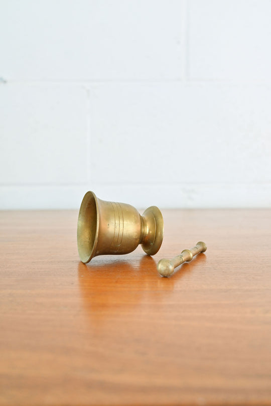vintage french petite brass mortar and pestle