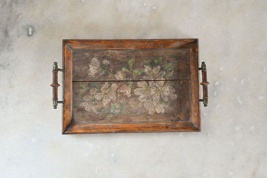 Antique french hand painted wood serving tray