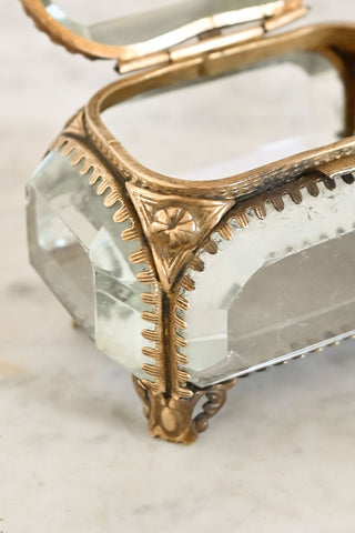 antique French beveled glass and ormolu bijoux casket