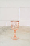 vintage French hand blown pink glass wine goblets, set of 6
