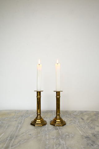 pair of french vintage brass pillar candlesticks