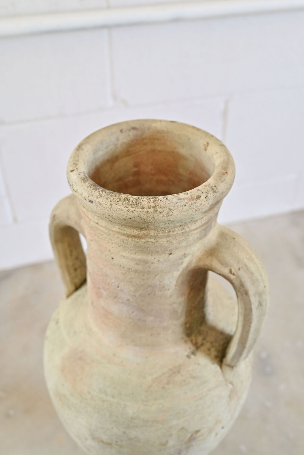 vintage French whitewashed terracotta amphora