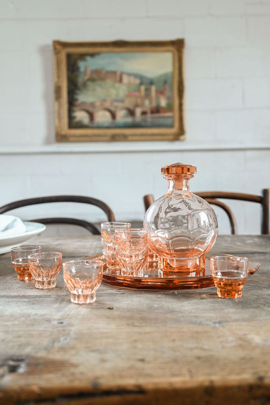 vintage french pink glass decanter set