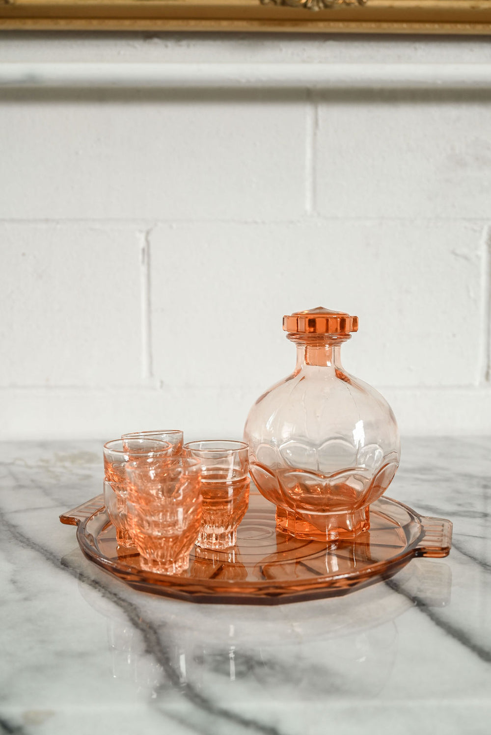 vintage french pink glass decanter set