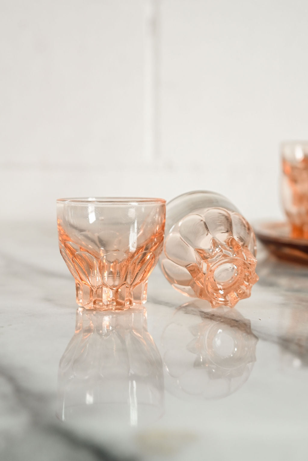 vintage french pink glass decanter set